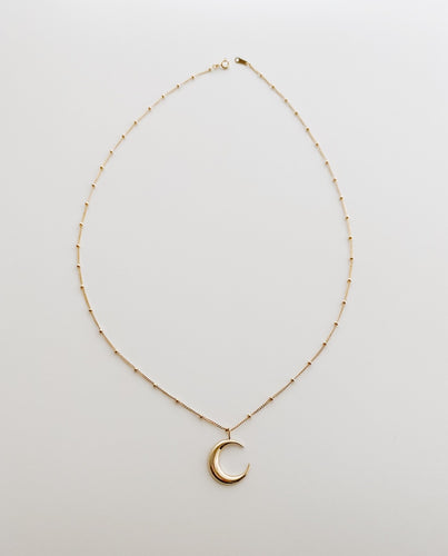 Gold Moon Crescent with bobble chain necklace