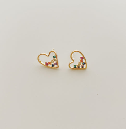 Rainbow CZ heart earring