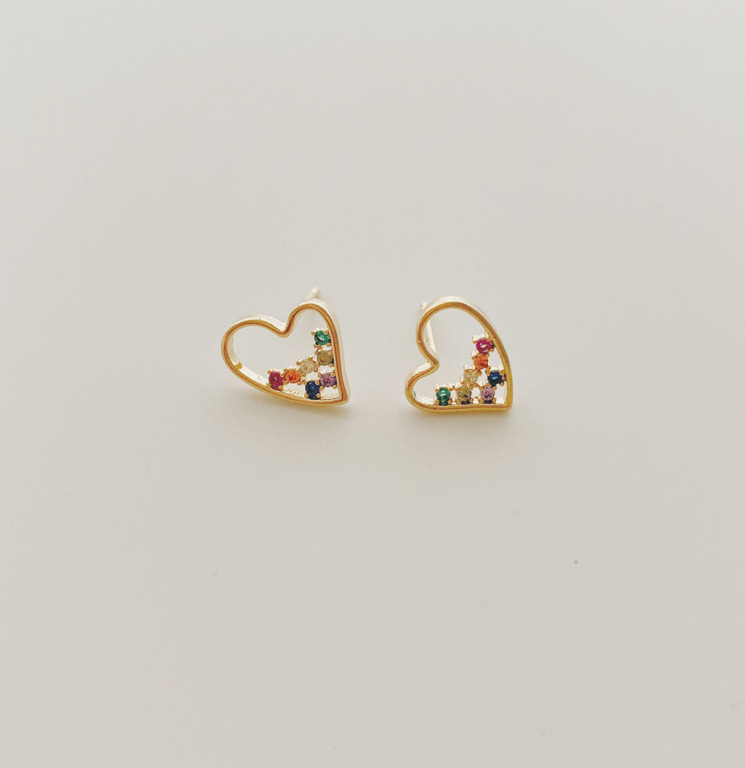 Rainbow CZ heart earring