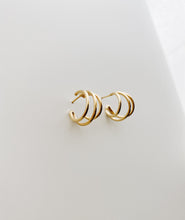 Gold three mini hoop one piercing earrings - S925 Sterling Silver