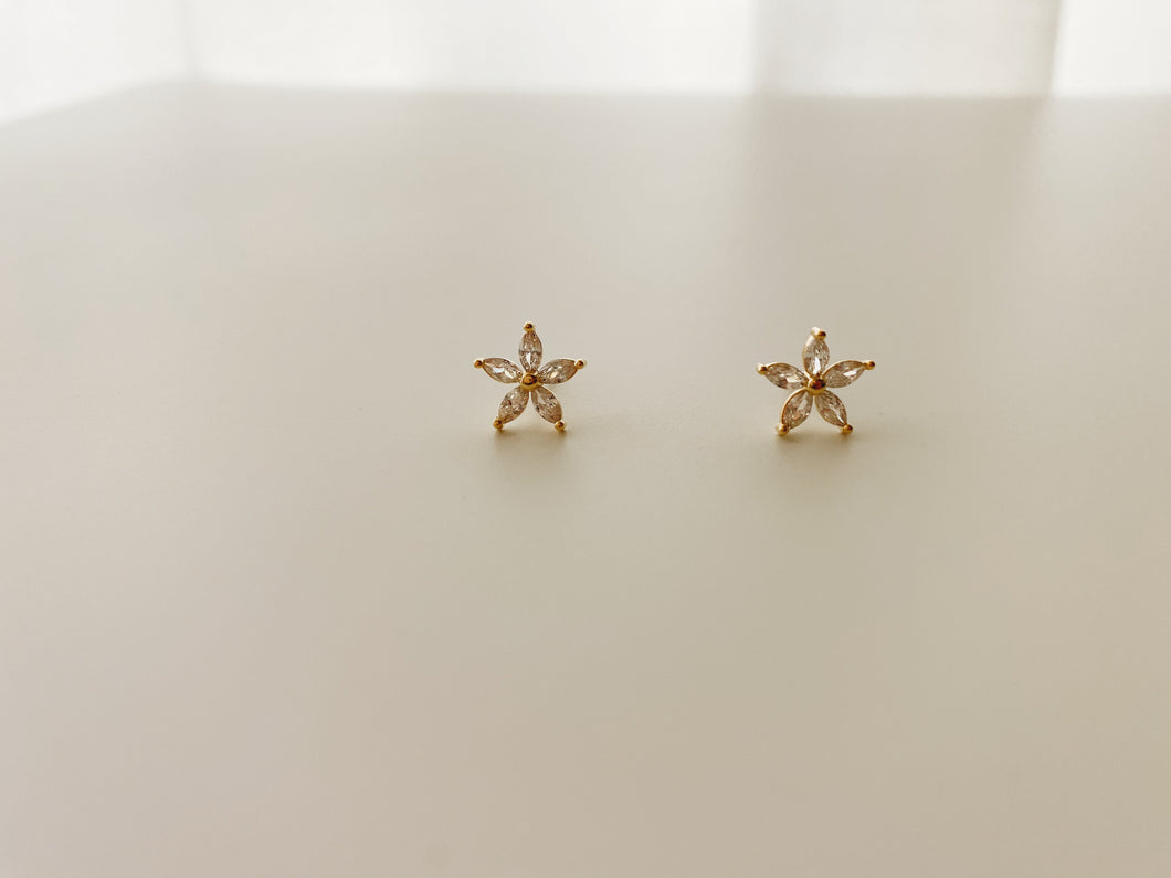 Gold flower CZ stud earrings