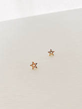 10K Solid Gold Open Star Earring, unique with star lines