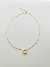 Open circle gold pendant with cz and pearl