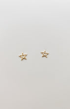 10K Solid Gold Open Star Earring, unique with star lines