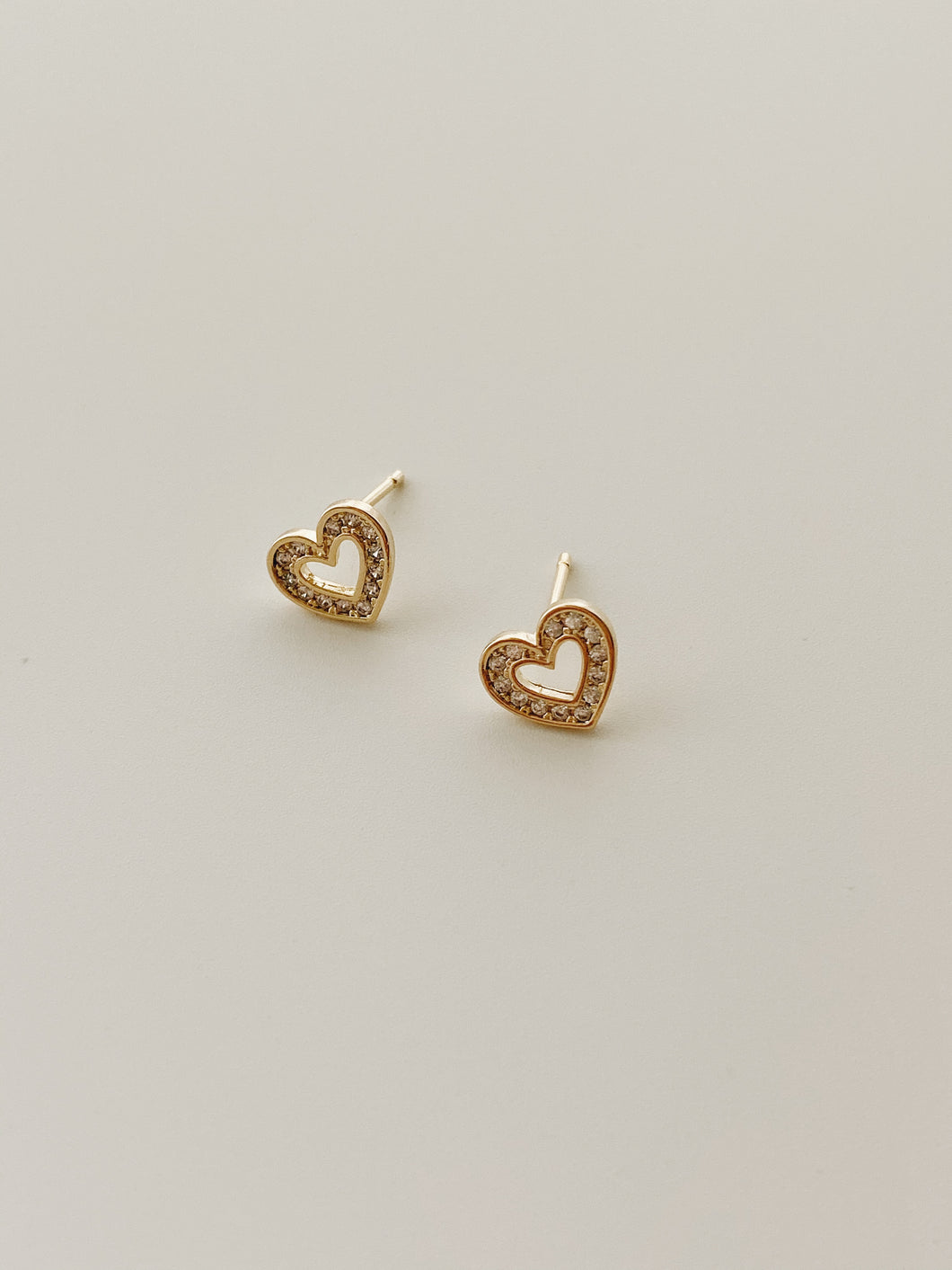 Gold CZ open heart stud earrings