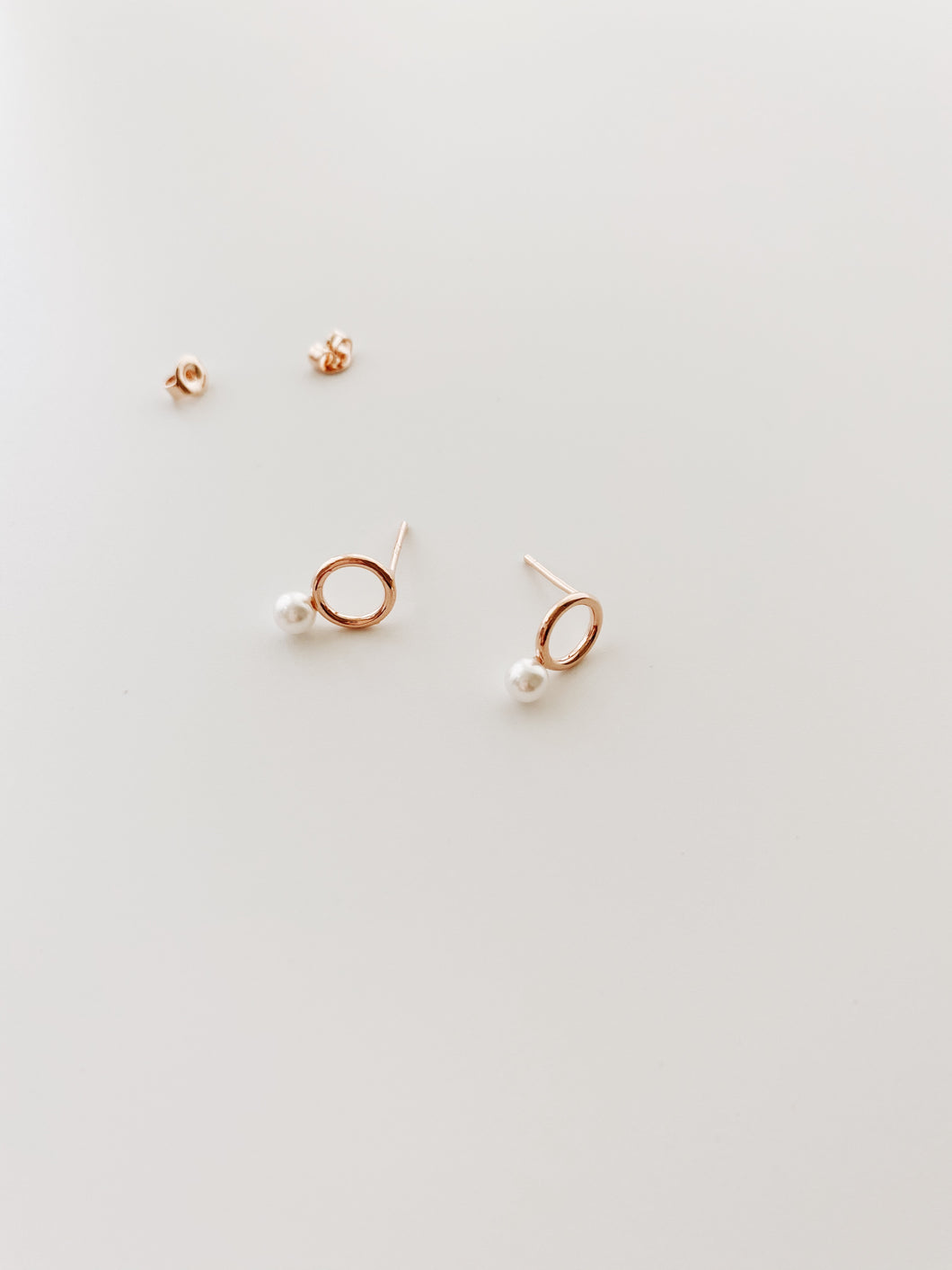 Pearl with mini hoop rose gold earrings - S925 sterling silver