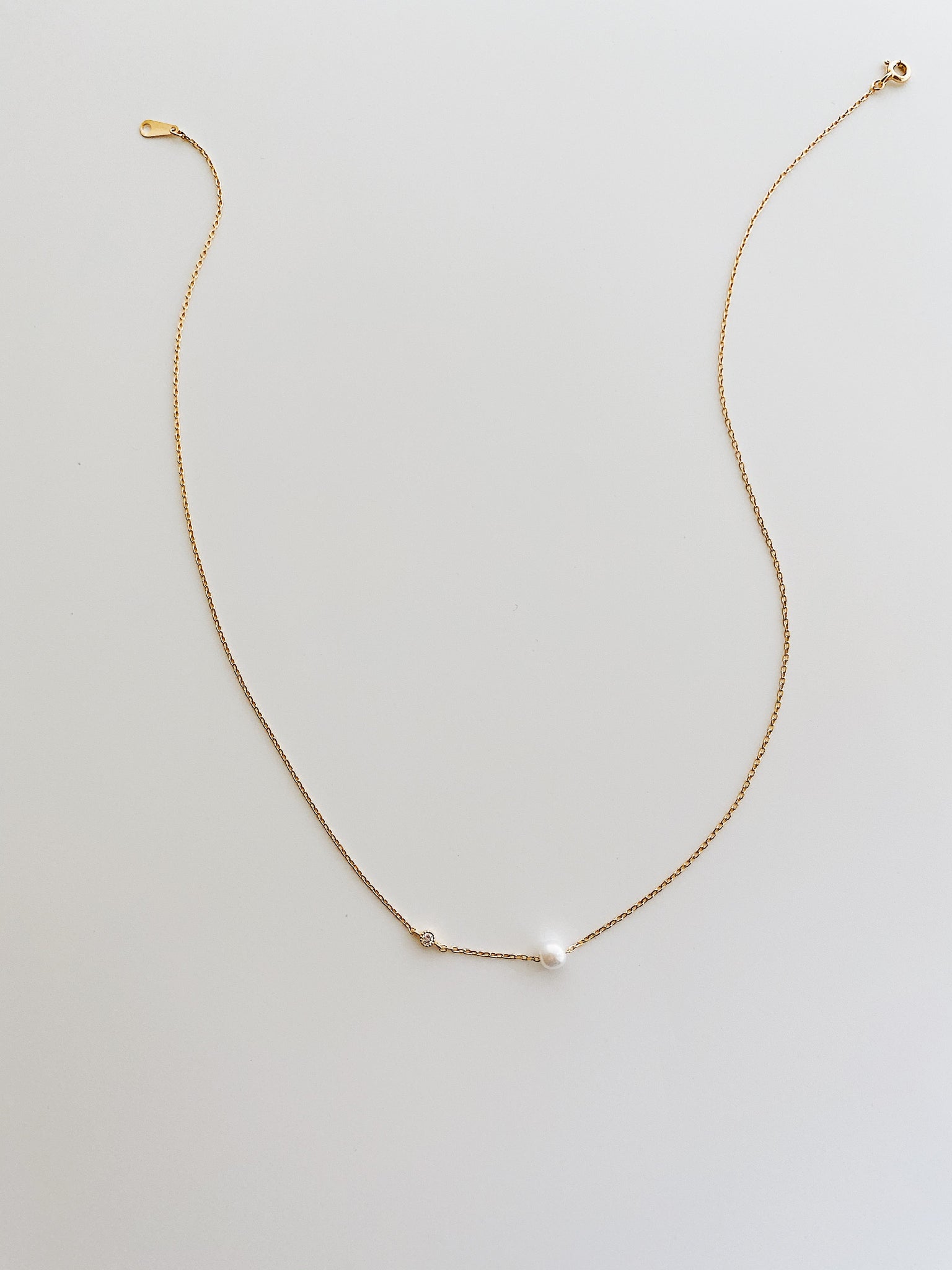 Single stone and pearl gold necklace - S925 Sterling Silver – ONNI JEWELS