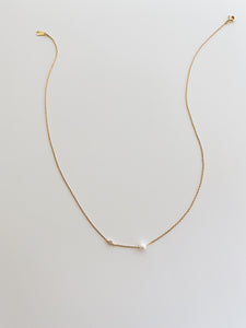Single stone and pearl gold necklace - S925 Sterling Silver