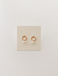 Pearl with mini hoop rose gold earrings - S925 sterling silver