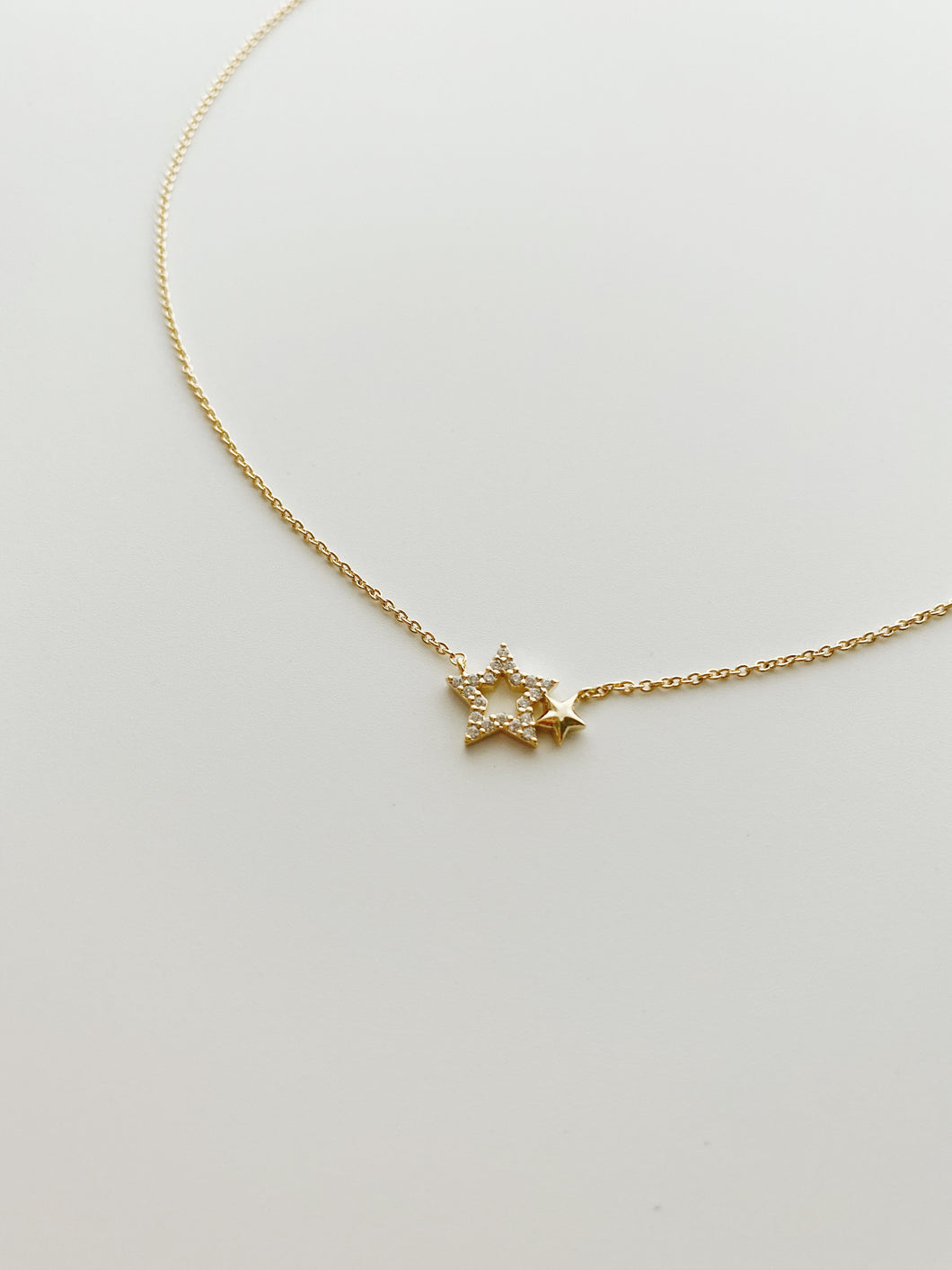 Double star Gold CZ Necklace